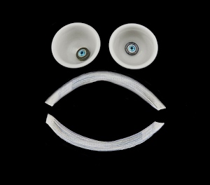 nero, occhi, bianco, bocca, faccia, originalità, tazzine, azzurro, tazze, composizione, viso, sorriso