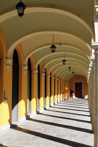 archi, ombre, lampioni, portico, colonne, porta, lampade, porte, prospettiva, portici, pilastri