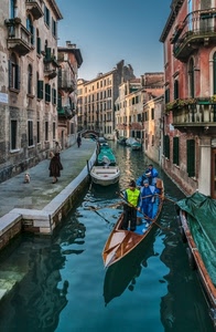 canale, acqua, gondola, remi, venezia, barche, palazzi, case, ponte, gondolieri, riflessi