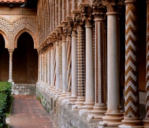 colonne, chiostro, portico, capitelli, righe, prospettiva, porticato, arco