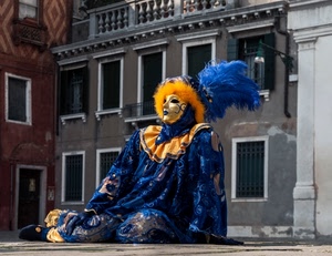 carnevale, maschera, blu, venezia, giallo, piume, costume