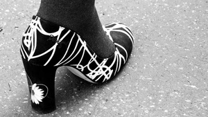 scarpa, tacco, bianconero, fiore, donna, piede, bianco, nero, linee