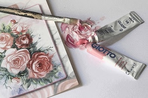 rose, colori, pennello, tubetti, rosa, quadro, pittura, fiori, dipinto, tempere