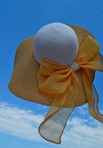 cappello, cielo, bianco, fiocco, giallo, nuvole, nastro
