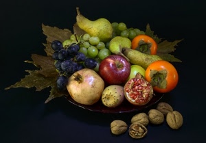 frutta, uva, noci, mela, pere, pera, cachi