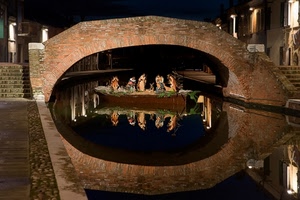 ponte, presepe, riflesso, canale, natale, notte, acqua, fiume, barca, notturno
