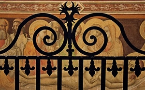 ferro, affresco, ringhiera, spirali, dipinto, cancello, spirale, cancellata, metallo, nero, arte, volute, inferriata, gigli