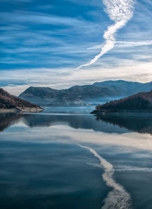 montagne, lago, nuvole, acqua, cielo, riflessi, riflesso, montagna, blu