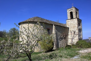 campanile, chiesa, albero, campagna, cielo, fiori, alberi, primavera